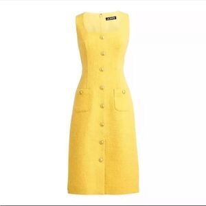 J Crew Sophia sleeveless midi dress in tweed Womens Size 4 Honeycomb Yellow
